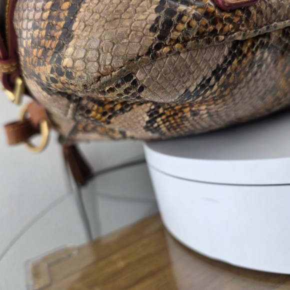 Dooney & Bourke Python Snake Embossed Leather Shoulder Bag Brown Tan Tassel - Picture 9 of 13